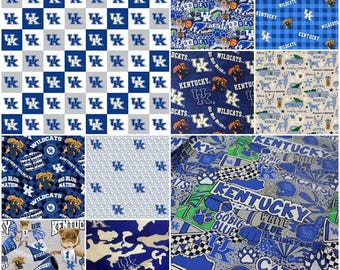NCAA University of Kentucky Wildcats Blue & White College Logo 100% Cotton Fabric! 10 Styles