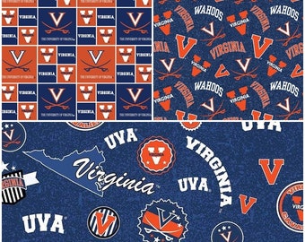 NCAA University of Virginia Cavaliers Navy & Orange College Logo 100% Cotton Fabric by Sykel! 3 Styles