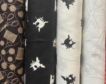 In Stitches Sewing Motifs, Machines, Bobbins, Scissors, Buttons 100% Cotton Fabric by QT! 12 Styles