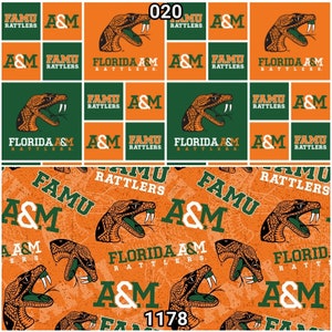 NCAA Florida A&M University Rattlers College Logo 100% Cotton Fabric by Sykel!