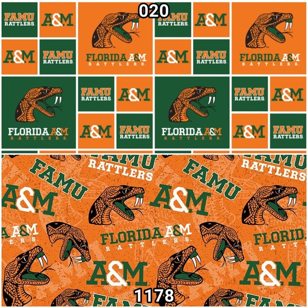 NCAA Florida A&M University Rattlers College Logo 100% Cotton Fabric by Sykel!