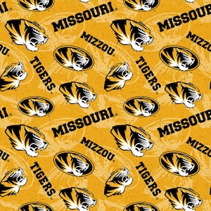 NCAA University of Missouri Tigers Gold & Black College Logo 100% Cotton Fabric for Quilting by Sykel! 2 Styles