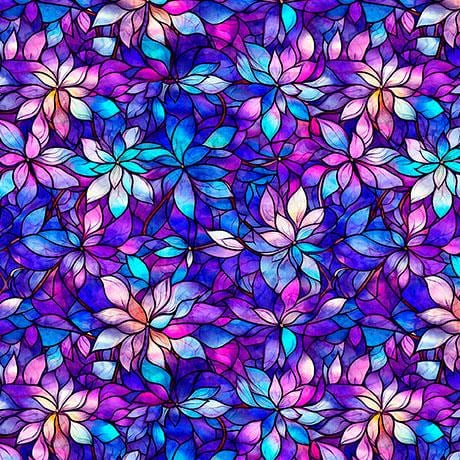 プチステンドグラス　モザイク QT Fabricsのモザイク花柄ステンドグラス生地（100%コットン）5種類