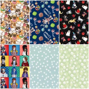 Puppy Dog Paw Prints Cartoon Pets and Accessories 100% Cotton Fabrics! 6 Styles