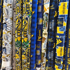 NCAA West Virginia University Mountaineers College Logo Cotton Fabric! 9 Styles