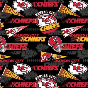 NFL Logo Kansas City Chiefs 100% Cotton Fabric by Fabric Traditions 3 Styles 70112 Black | 45"