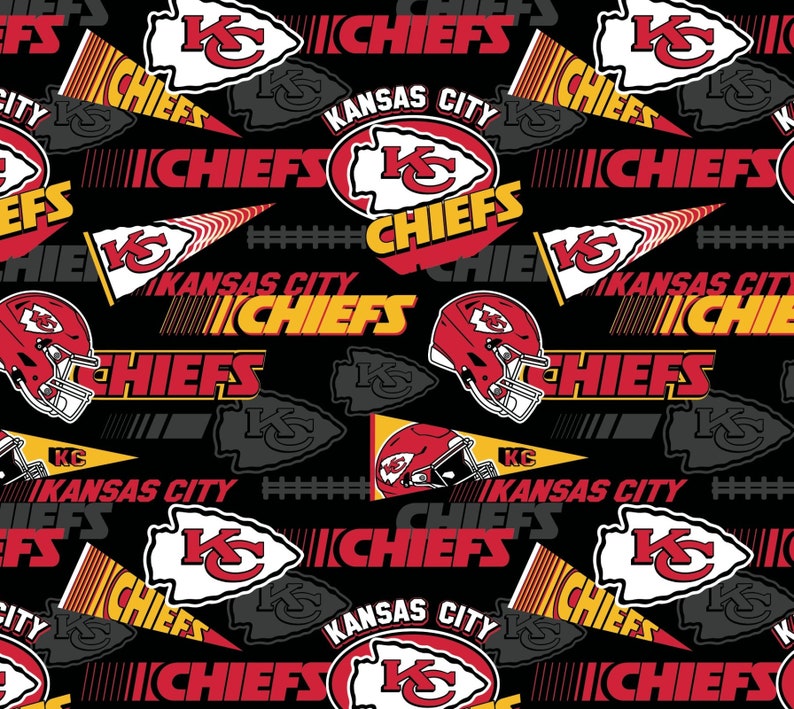 NFL Logo Kansas City Chiefs 100% Cotton Fabric by Fabric Traditions 3 Styles 70112 Black | 45"