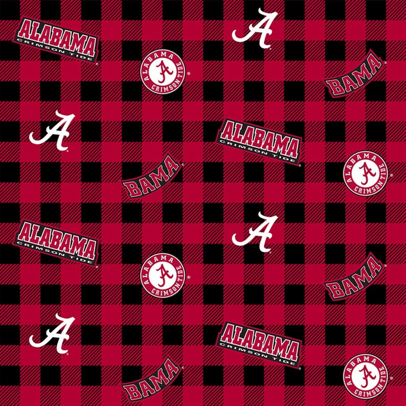 NCAA Alabama Crimson Tide Crimson & Black College 100% Cotton Fabric Roll Tide 15 Styles 1207 BUFFALO PLAID