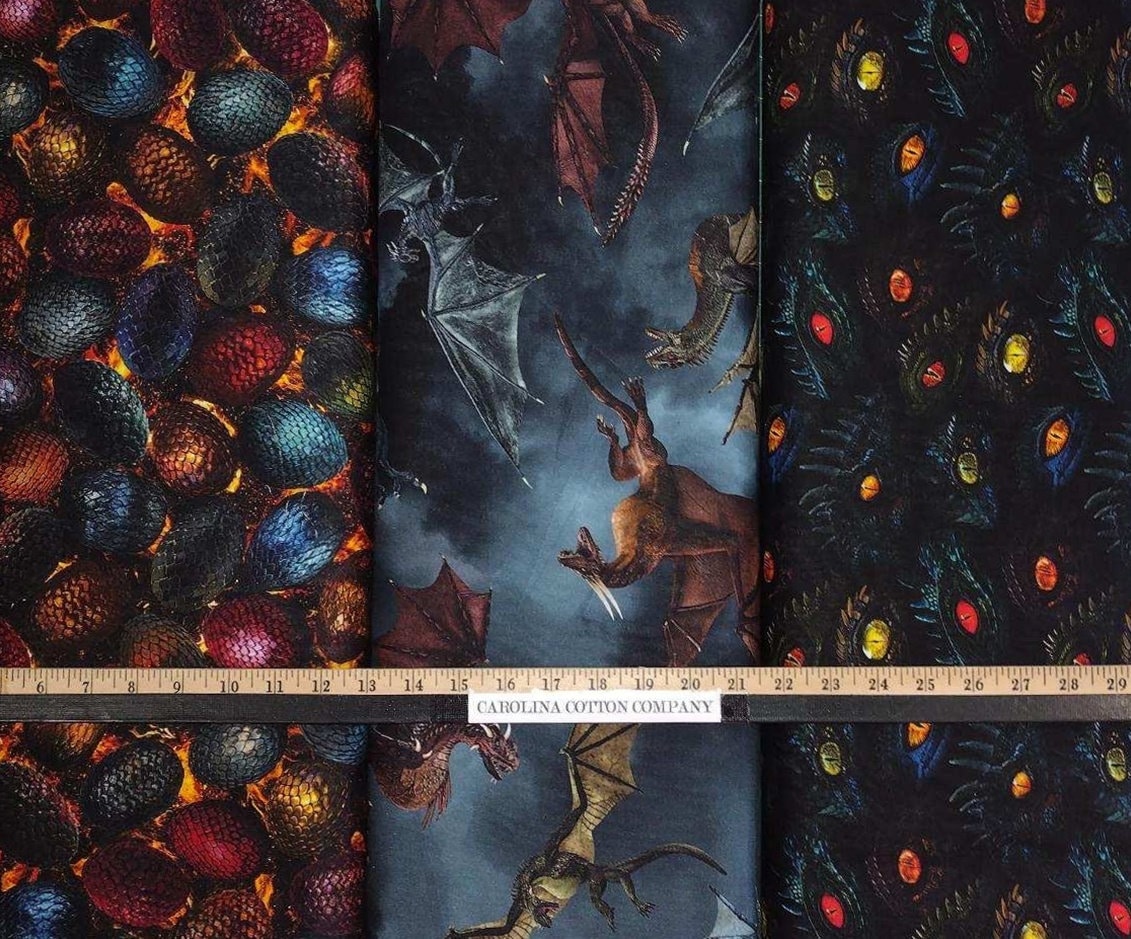 Fire Breathing Dragon Lair Mythical Beasts & Monsters 100% Cotton Fabrics! 3 Styles