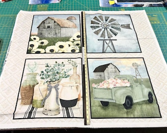 White Cottage Farm 20884 Countryside 36" 4-Block 100% Cotton Fabric 36" Panel by 3 Wishes!