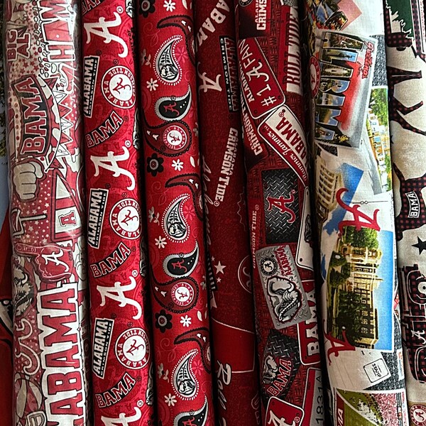 NCAA Alabama Crimson Tide Crimson & Black College 100% Cotton Fabric! Roll Tide! 15+ Styles