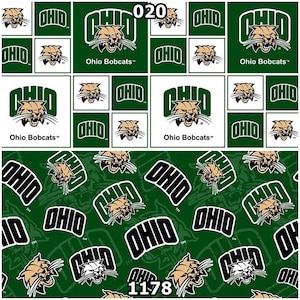 NCAA Ohio University Bobcats Green & White College Logo 100% Cotton Fabric by Sykel! 2 Styles