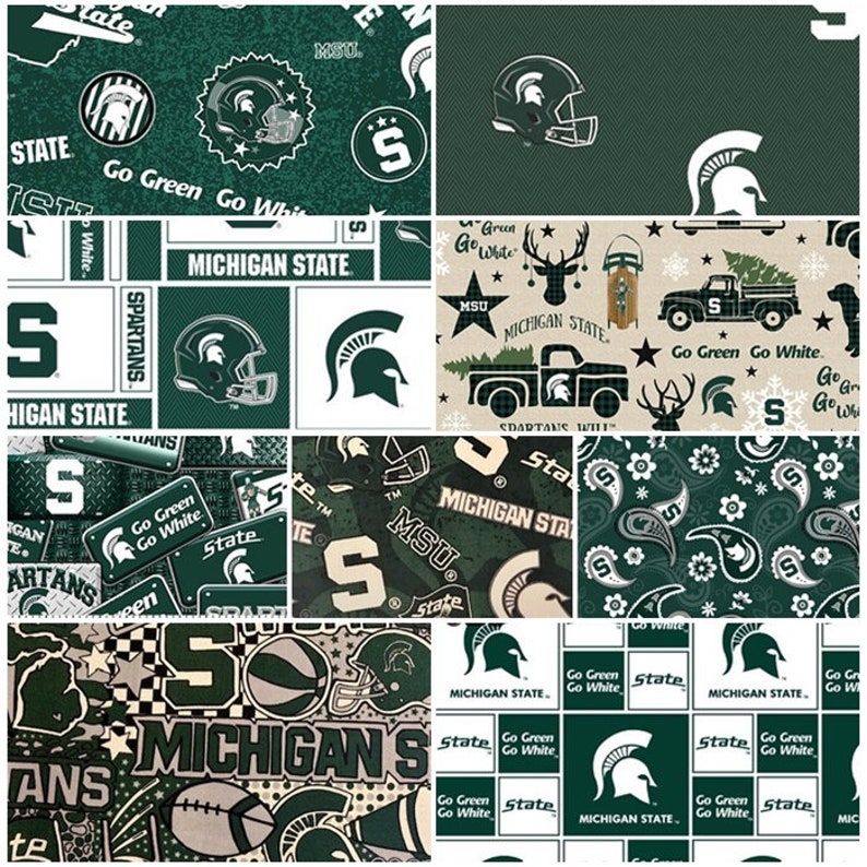 NCAA Michigan State Spartans Green & White College Logo 100% Cotton Fabrics for Quilting by Sykel 12 Styles image 2