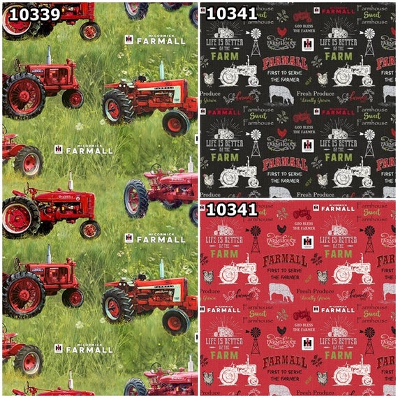 Tractors Farmall Red Tractor Cream Genuine Parts Cotton Fabric BTHY Tractors Farmall Red Tractor Cream Genuine Parts Cotton Fabric BTHY