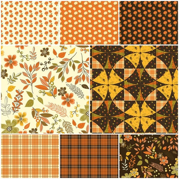 Awesome Autumn, Pumpkins, Plaids, Patchwork 100% Cotton Fabric by Riley Blake!