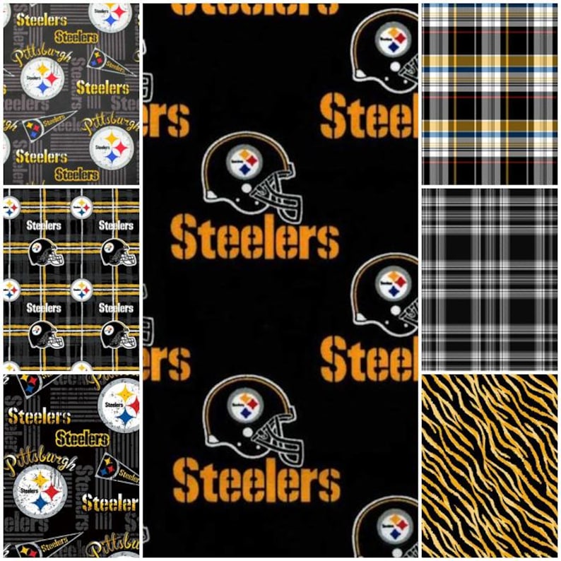 NFL Logo Pittsburgh Steelers Black & Yellow 100% Cotton Fabric by Fabric Traditions! 7 Styles image 1