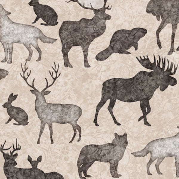 The Great White North, Canada, Moose, Elk, Wolf, Beaver, Maple Leaf 100% Cotton Fabrics by QT Fabrics! 28743-K