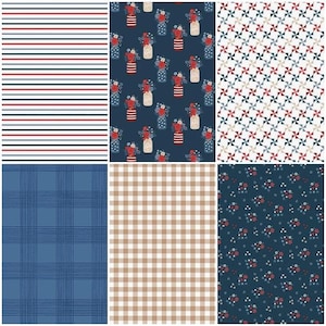 Red White True Land of the Brave USA Patriotic Plaids, Pinwheels, Mason Jars, Stripes, & Calico 100% Cotton Fabric by Riley Blake!