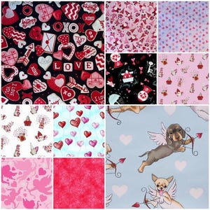 Valentines, Hearts, Cookies, Hugs & Kisses, Cupid 100% Cotton Fabrics for Quilting! 10 Styles