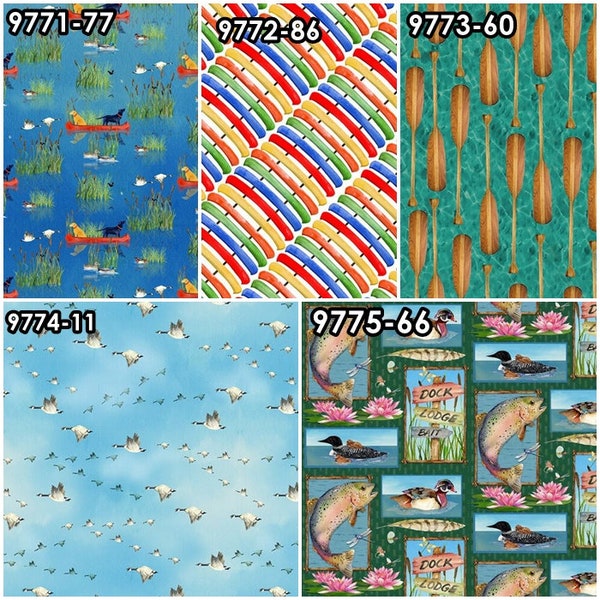 Dockside, Lakeside, Canoes, Geese, Dogs, Outdoor, Landscapes 100% Cotton Fabric for Quilting by Henry Glass! 10 Styles