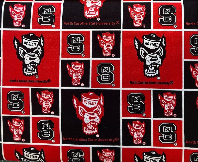 NCAA North Carolina State University NC State Wolfpack College Logo 100% Cotton Fabric by Sykel! 020 BLOCKS