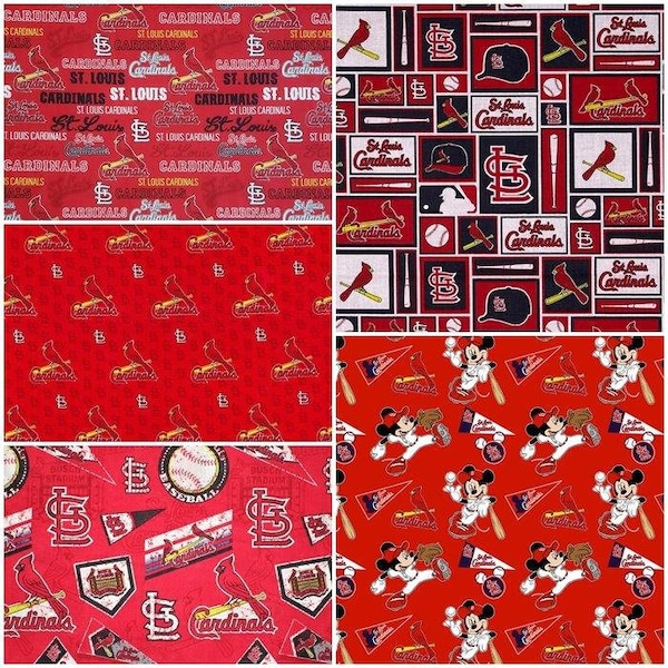 MLB Logo St Louis Cardinals Red & Navy 100% Cotton Fabric by Fabric Traditions! 5 Styles