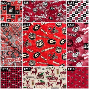 NCAA University of Georgia Bulldogs Red & Black College Logo, 100% Cotton Fabric by Sykel! 11 Styles
