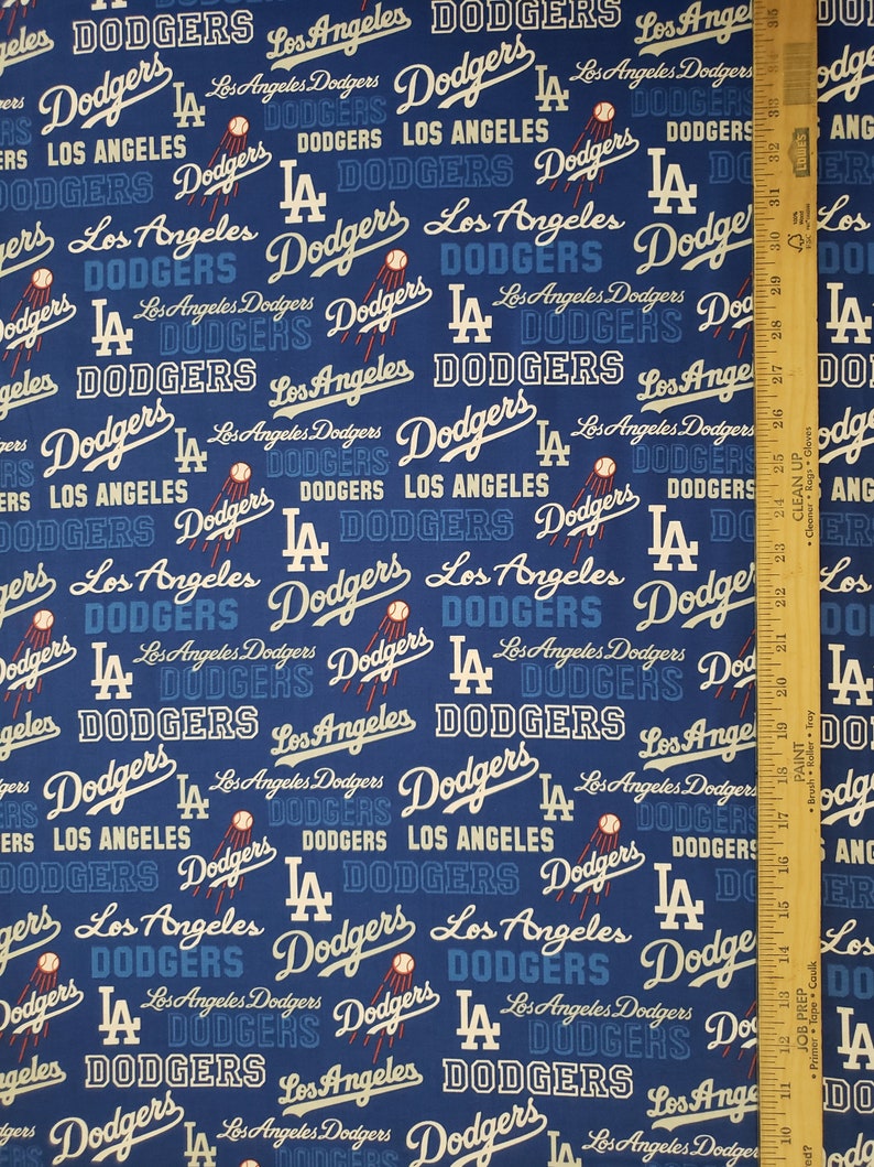 MLB Logo Los Angeles Dodgers Blue & White 100% Cotton Fabric by Fabric Traditions 7 Styles 60303 TEXT | 45"