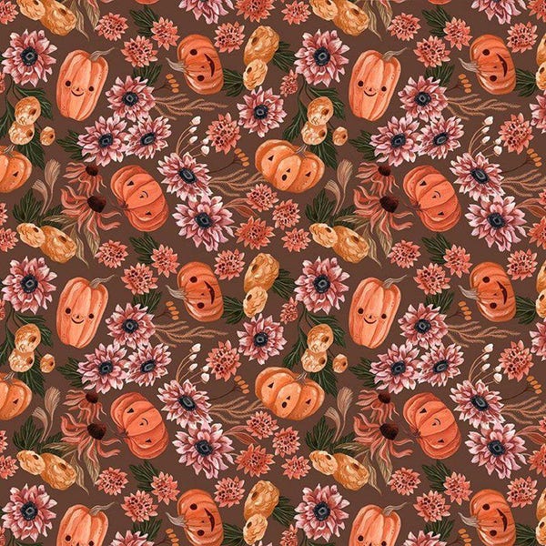 Pumpkins Let's Get Smashed DRR3444 Toffee Rae Ritchie 100% Cotton Fabrics by Dear Stella!