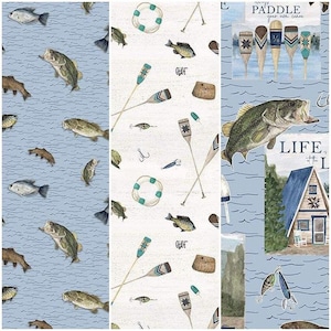 Wake at the Lake Fishing Boats 100% Cotton Fabrics by Riley Blake! 3 Styles