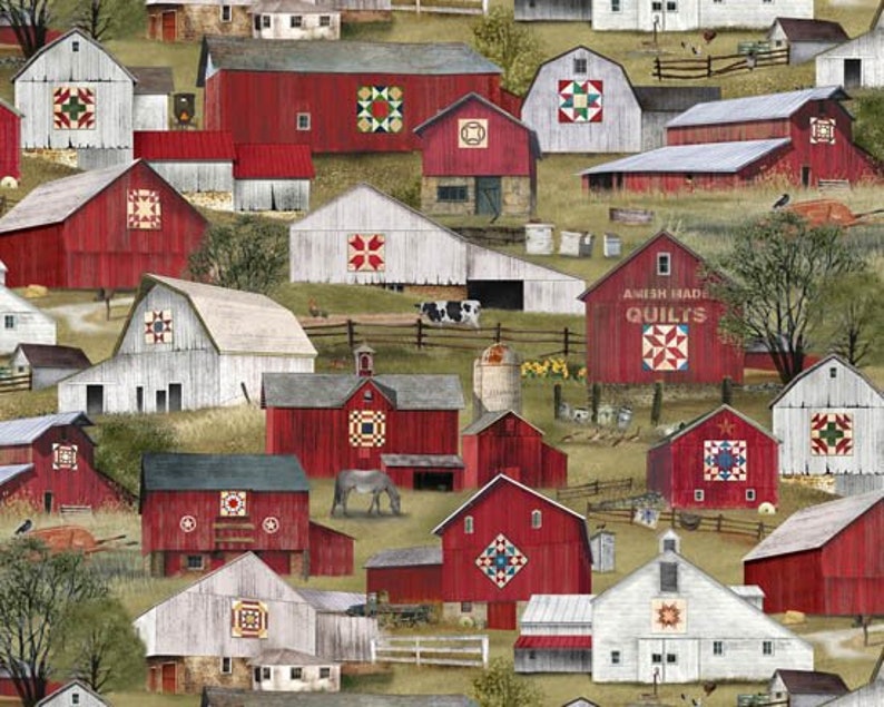 Horse Show Farm, Barns, Mustangs, Ponies, Ribbons 100% Cotton Fabrics 5 Styles 4706 BARNS PACKED