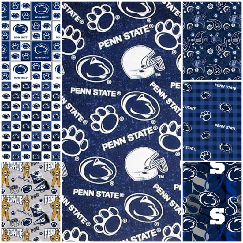 NCAA Penn State Nittany Lions College Logo Navy & White 100% Cotton Fabric by Sykel! 7 Styles image 1