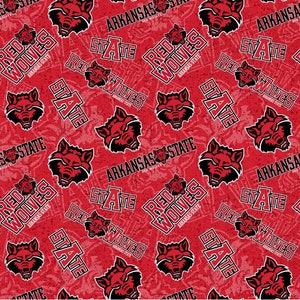 NCAA Arkansas State University, AKS-1178 Red & Black College Logo 100% Cotton Fabric, Go Red Wolves!