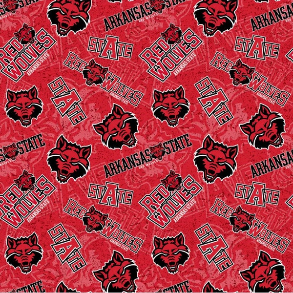 NCAA Arkansas State University, AKS-1178 Red & Black College Logo 100% Cotton Fabric, Go Red Wolves!