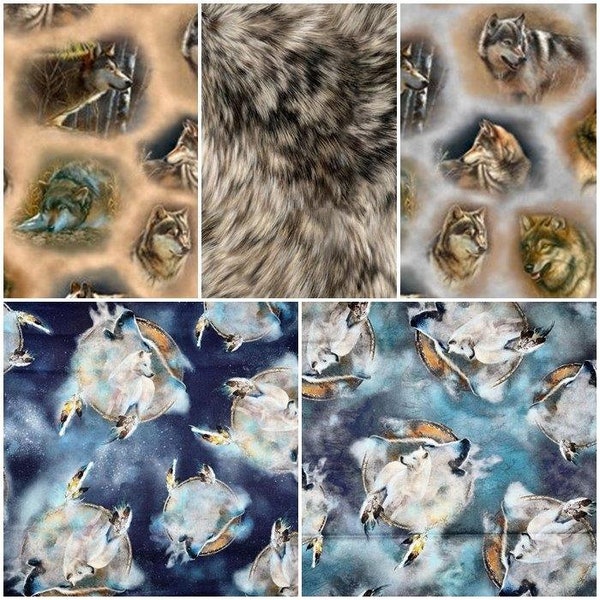 Majestic Wolves, Wolf Fur, Wolf Pups 100% Cotton Fabric by QT! 5 Styles