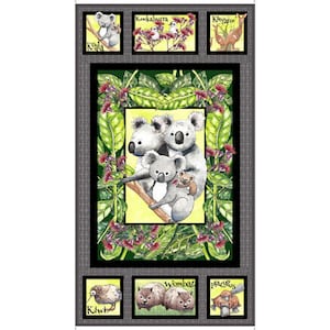 Australian Kangaroo, Platypus, Wombat, Kiwis, Koalas #28051-K 100% Cotton Fabric 24&quot; Panels for Quilting!