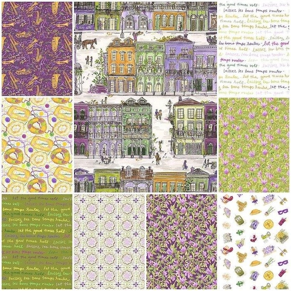 Mardi Gras, New Orleans, Jazz Music, King Cake, Bourbon Street, NOLA, Let the Good Times Roll 100% Cotton Fabric by Dear Stella! 9 Styles