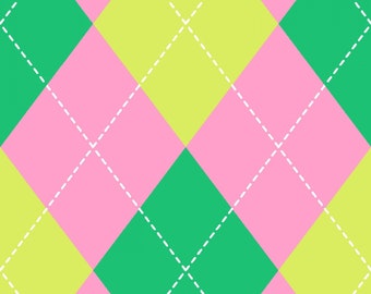 Court & Club Preppy Pickleball and Tennis Argyle Pink and Lime 100% Cotton Quilting Fabrics! 1 Style