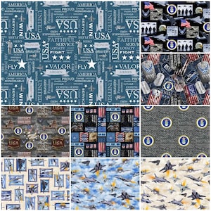 The United States Air Force Military Branch 100% Cotton Fabrics! 10 Styles