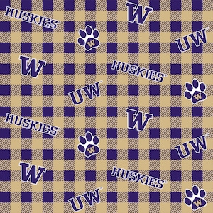 NCAA Washington Huskies Purple & Gold 100% College Logo Cotton Fabric by Sykel! 5 Styles 1207 BUFFALO PLAID
