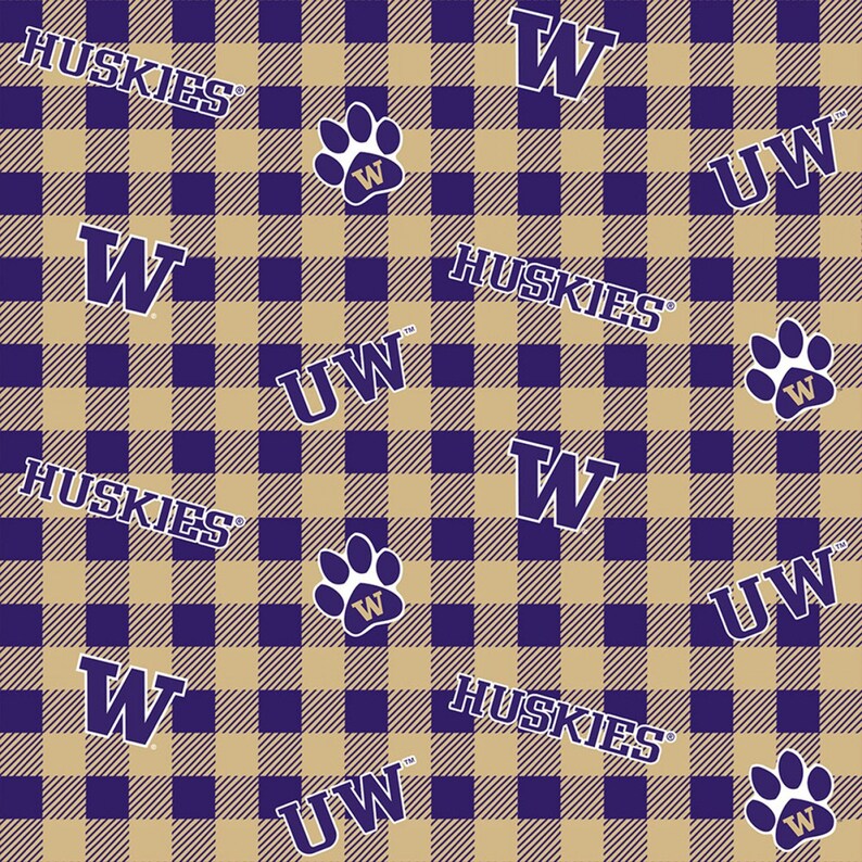 NCAA Washington Huskies Purple & Gold 100% College Logo Cotton Fabric by Sykel! 5 Styles 1207 BUFFALO PLAID
