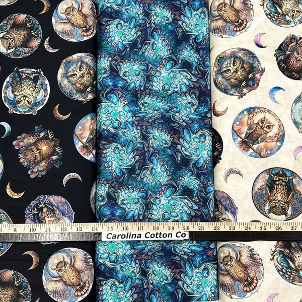 Mystic Owls Moonlight & Marble 100% Cotton Fabric by QT! 3 Styles