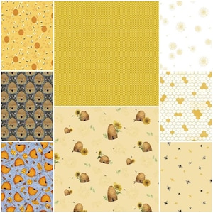 Buzz Honey Comb Bees and Flowers 100% Cotton Fabrics for Quilting! 8 Styles