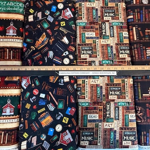 School Subjects Library School Bus Backpack Schoolhouse 100% Cotton Fabric! 4 Styles