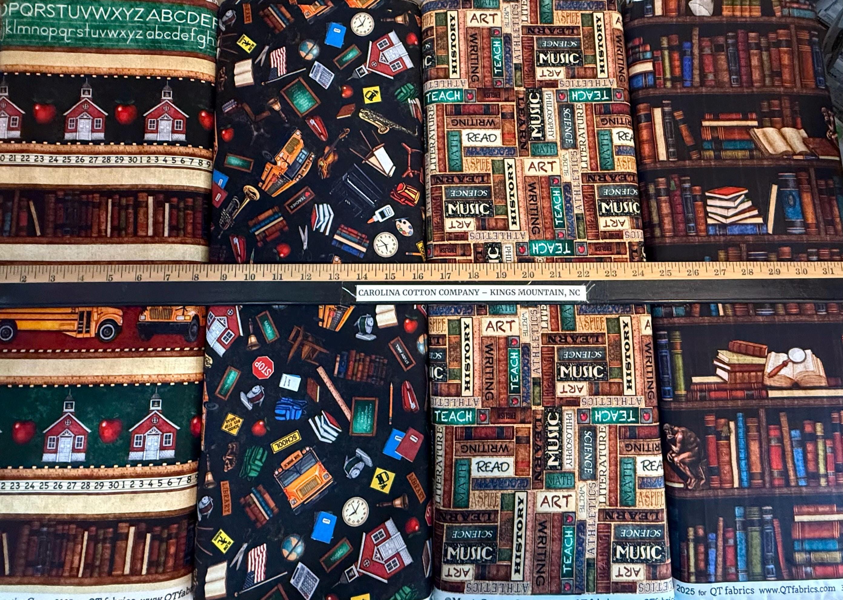 School Subjects Library School Bus Backpack Schoolhouse 100% Cotton Fabric! 4 Styles