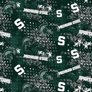 NCAA Michigan State Spartans Green & White College Logo 100% Cotton Fabrics for Quilting by Sykel 12 Styles 835 SPLATTER