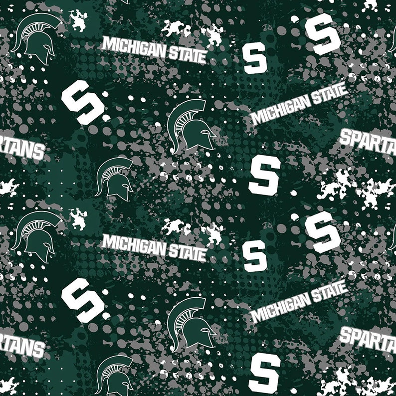 NCAA Michigan State Spartans Green & White College Logo 100% Cotton Fabrics for Quilting by Sykel 12 Styles 835 SPLATTER