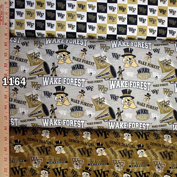 NCAA Wake Forest University Demon Deacons Old Gold 100% Cotton Fabric by Sykel! 3 Styles