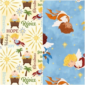 Away in a Manger, Angels and Nativity Words 100% Cotton Fabrics!