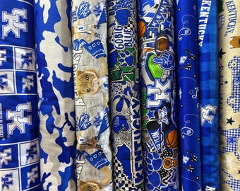 NCAA University of Kentucky Wildcats Blue & White College Logo 100% Cotton Fabric! 8 Styles